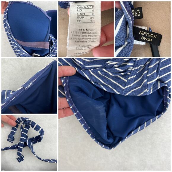 Niptuck Swim US 6 Blue White Striped Convertible One Piece Swimsuit Swimwear - Picture 10 of 10